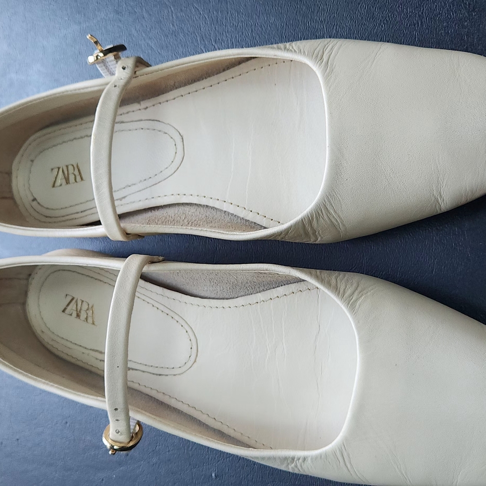 Zara Cream Flats with Classic Mary Jane Design